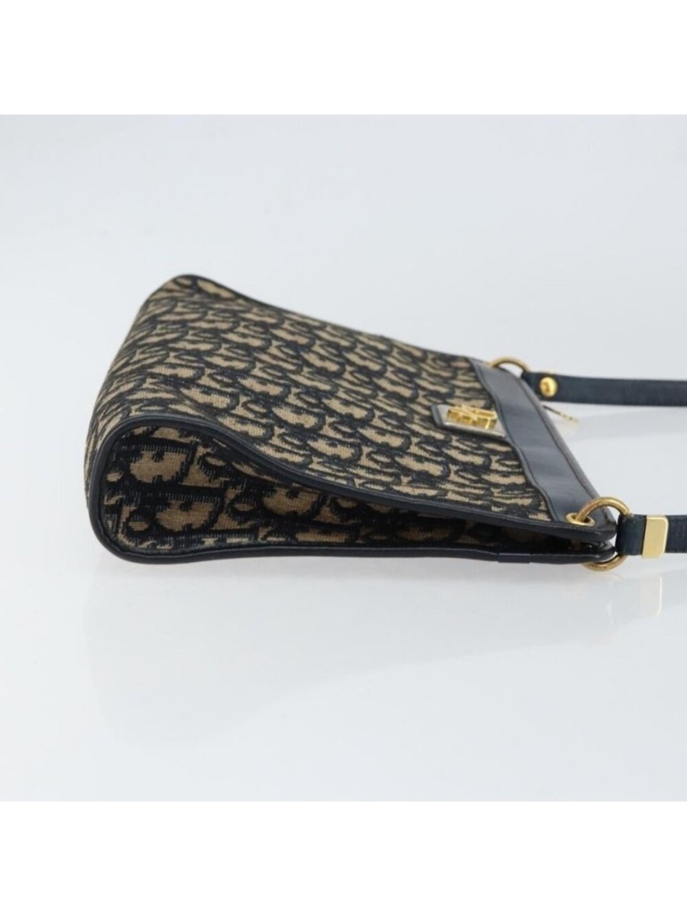 Authentic Christian Dior Trotter Canvas Shoulder Bag Navy Gold - Picture 11 of 16